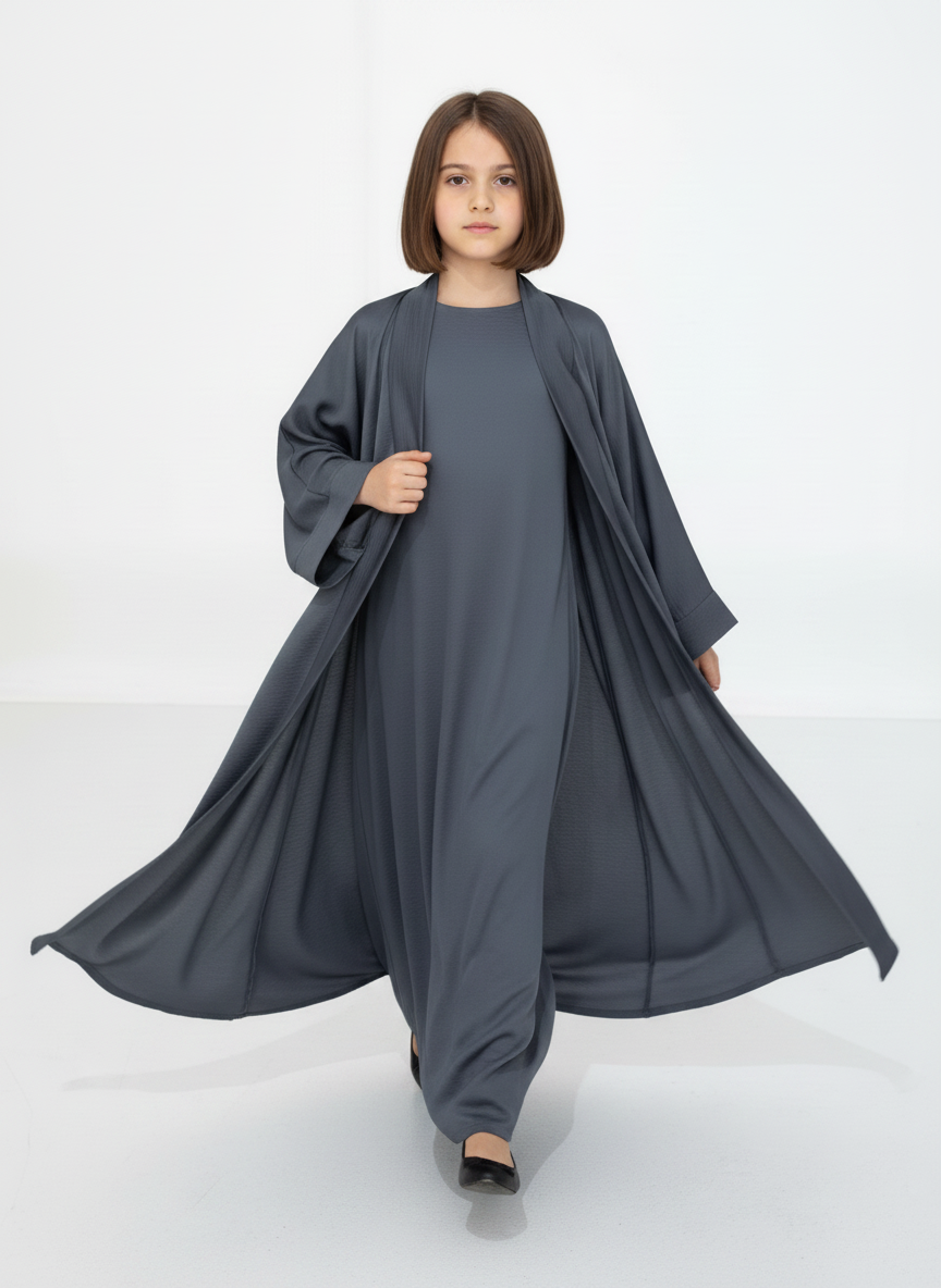 Premium 3-Piece Kids Abaya Set – Lightweight Harir Maqsood Modest Wear for Girls