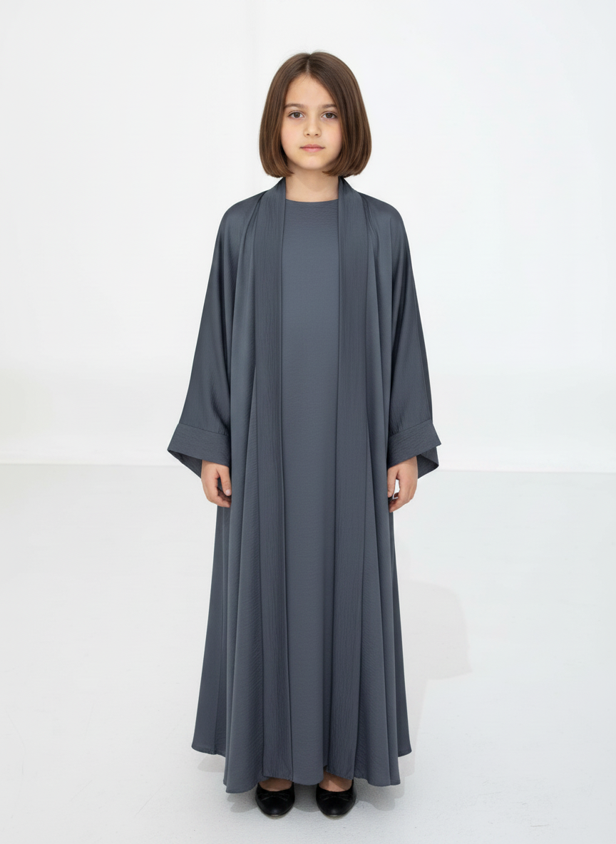 Premium 3-Piece Kids Abaya Set – Lightweight Harir Maqsood Modest Wear for Girls