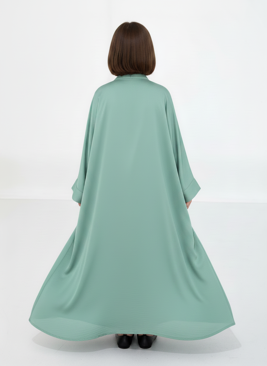 Green Premium 3-Piece Kids Abaya Set – Lightweight Harir Maqsood Modest Wear for Girls