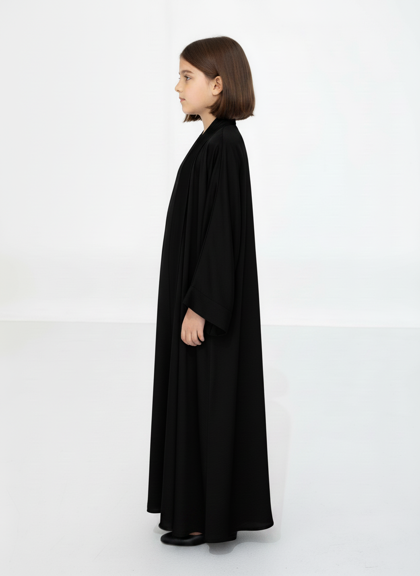 Black Premium 3-Piece Kids Abaya Set – Lightweight Harir Maqsood Modest Wear for Girls