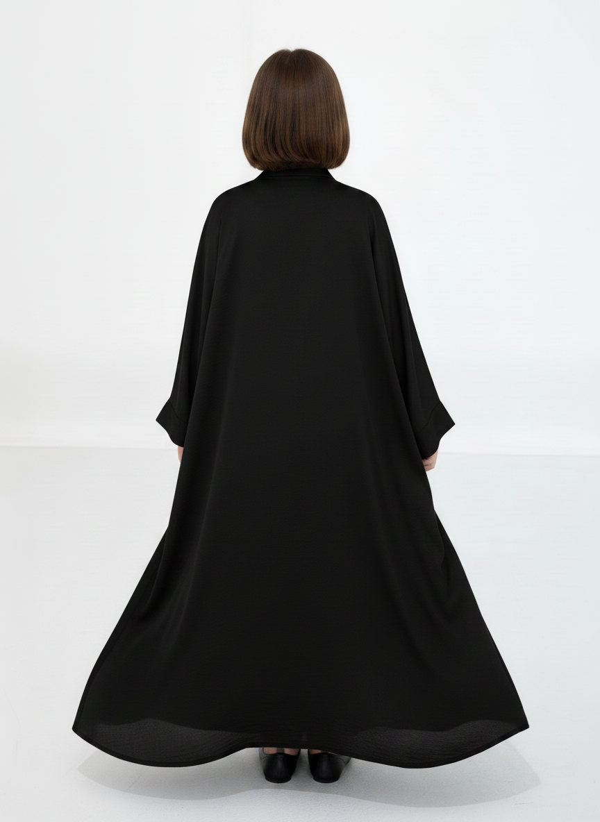 Black Premium 3-Piece Kids Abaya Set – Lightweight Harir Maqsood Modest Wear for Girls