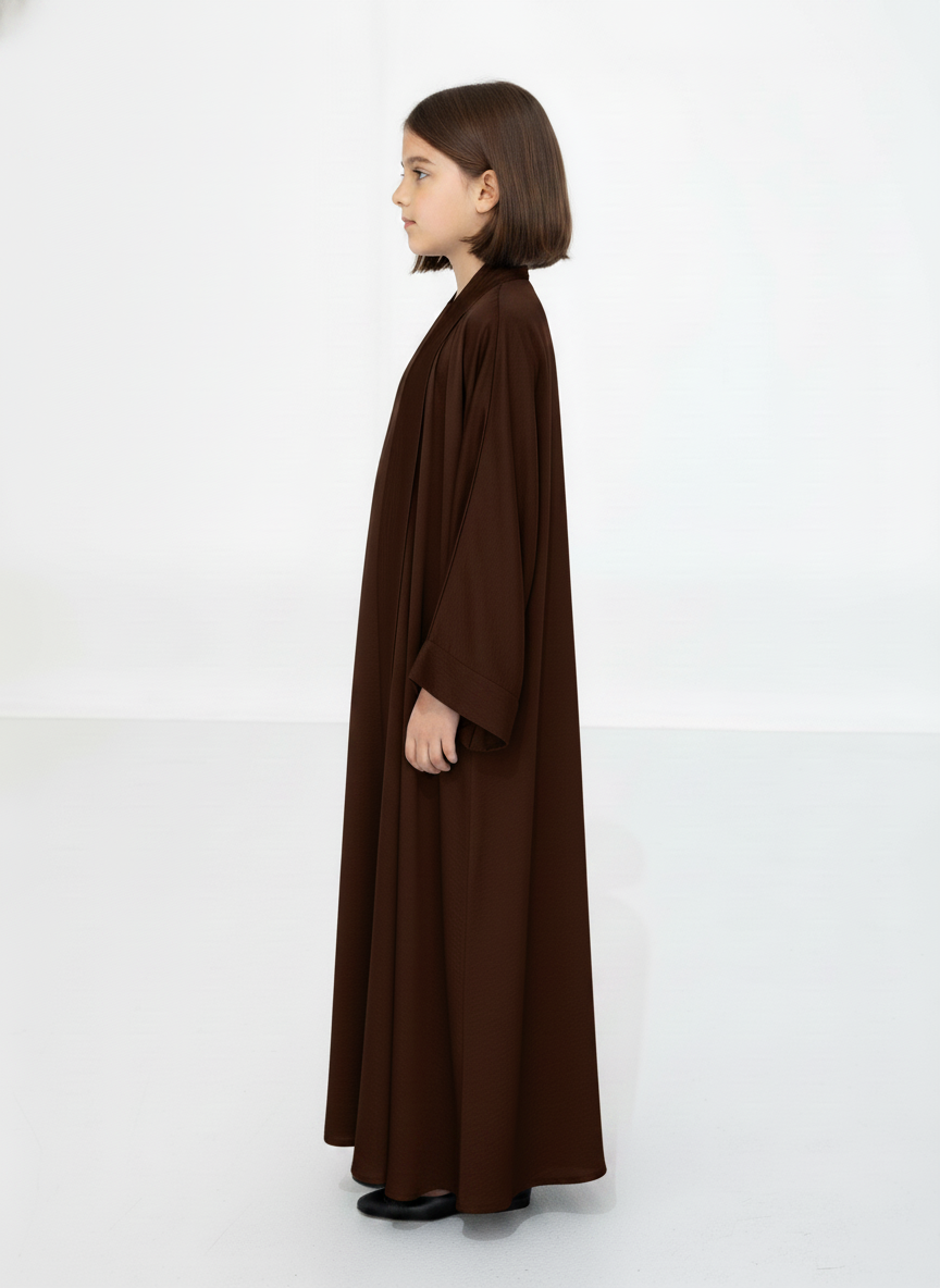 Brown Premium 3-Piece Kids Abaya Set – Lightweight Harir Maqsood Modest Wear for Girls