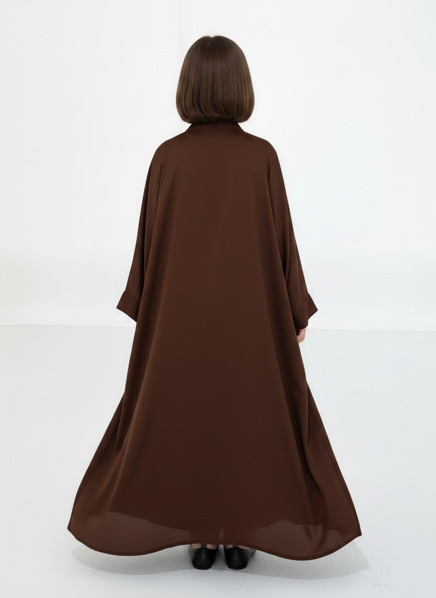 Brown Premium 3-Piece Kids Abaya Set – Lightweight Harir Maqsood Modest Wear for Girls
