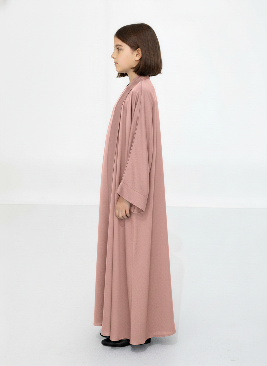 Pink Premium 3-Piece Kids Abaya Set – Lightweight Harir Maqsood Modest Wear for Girls