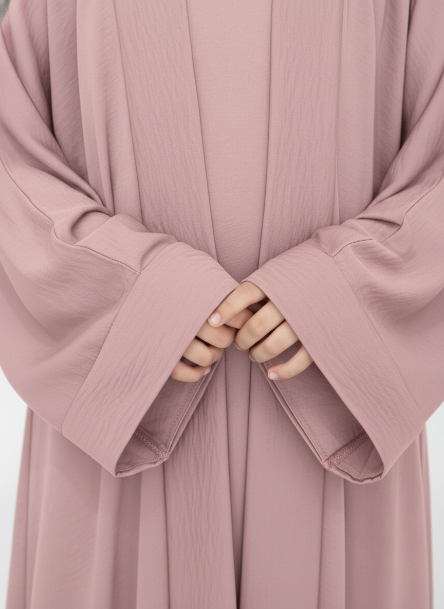 Pink Premium 3-Piece Kids Abaya Set – Lightweight Harir Maqsood Modest Wear for Girls