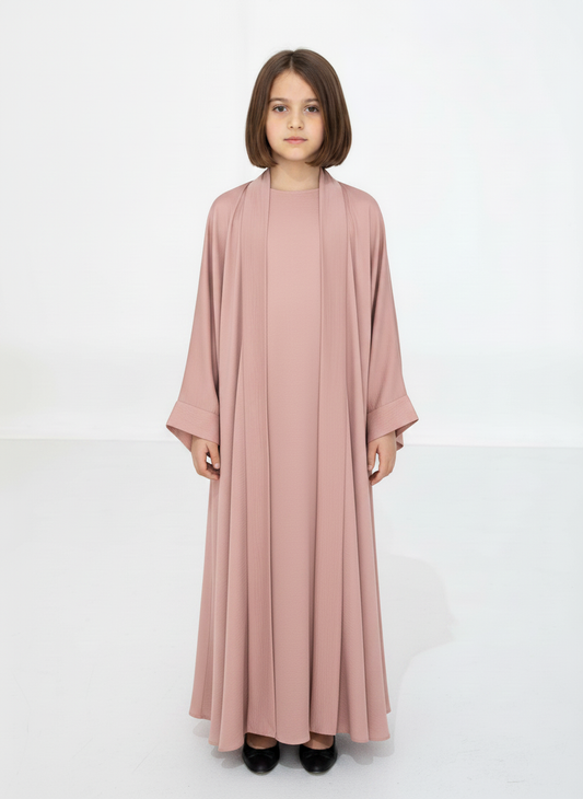 Pink Premium 3-Piece Kids Abaya Set – Lightweight Harir Maqsood Modest Wear for Girls