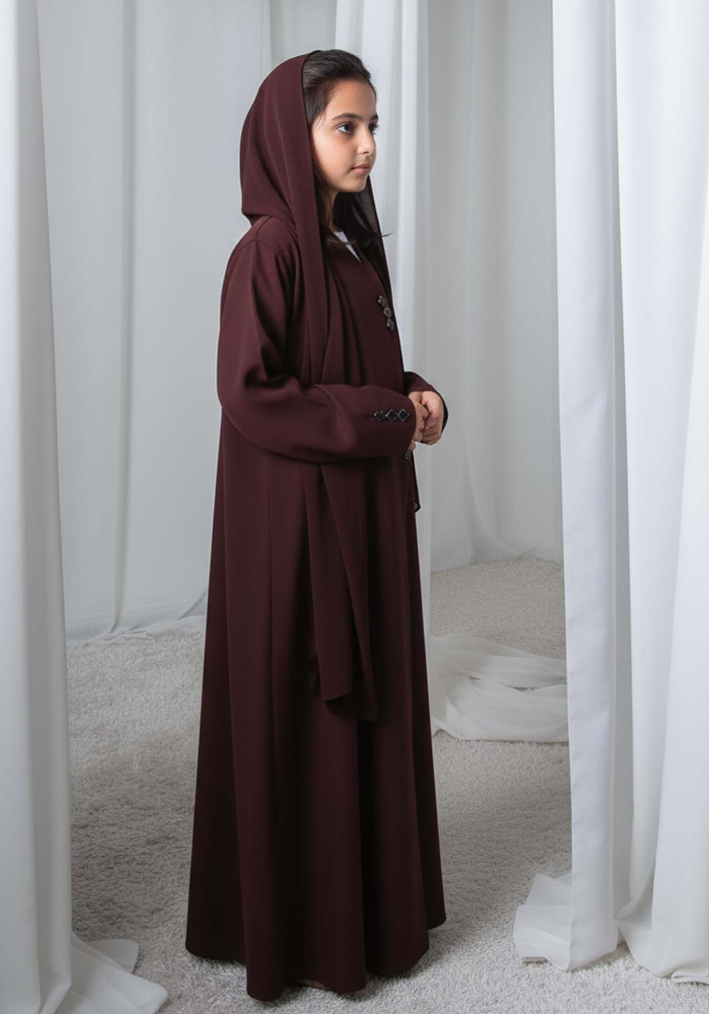 Kids Abaya With Sheila I Elegant Brown Barbie Crepe Modest Wear for Girls