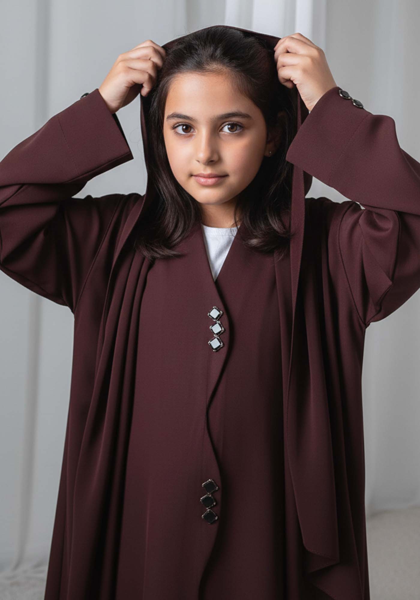 Kids Abaya With Sheila I Elegant Brown Barbie Crepe Modest Wear for Girls