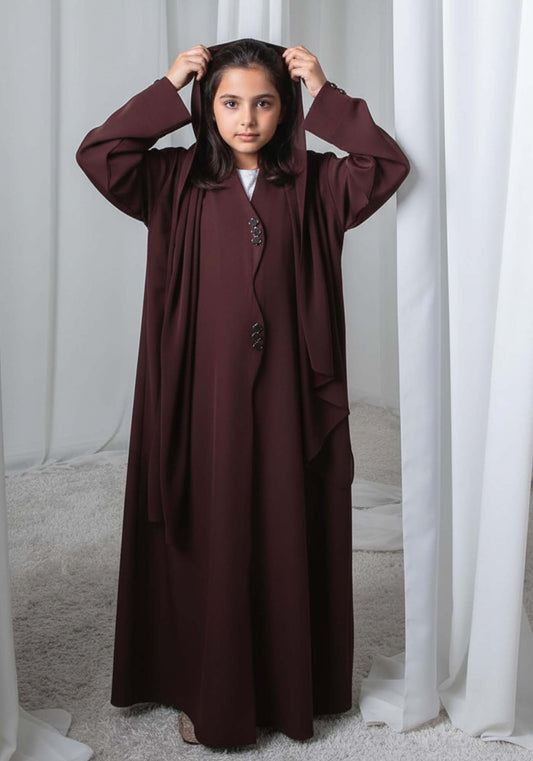 Kids Abaya With Sheila I Elegant Brown Barbie Crepe Modest Wear for Girls