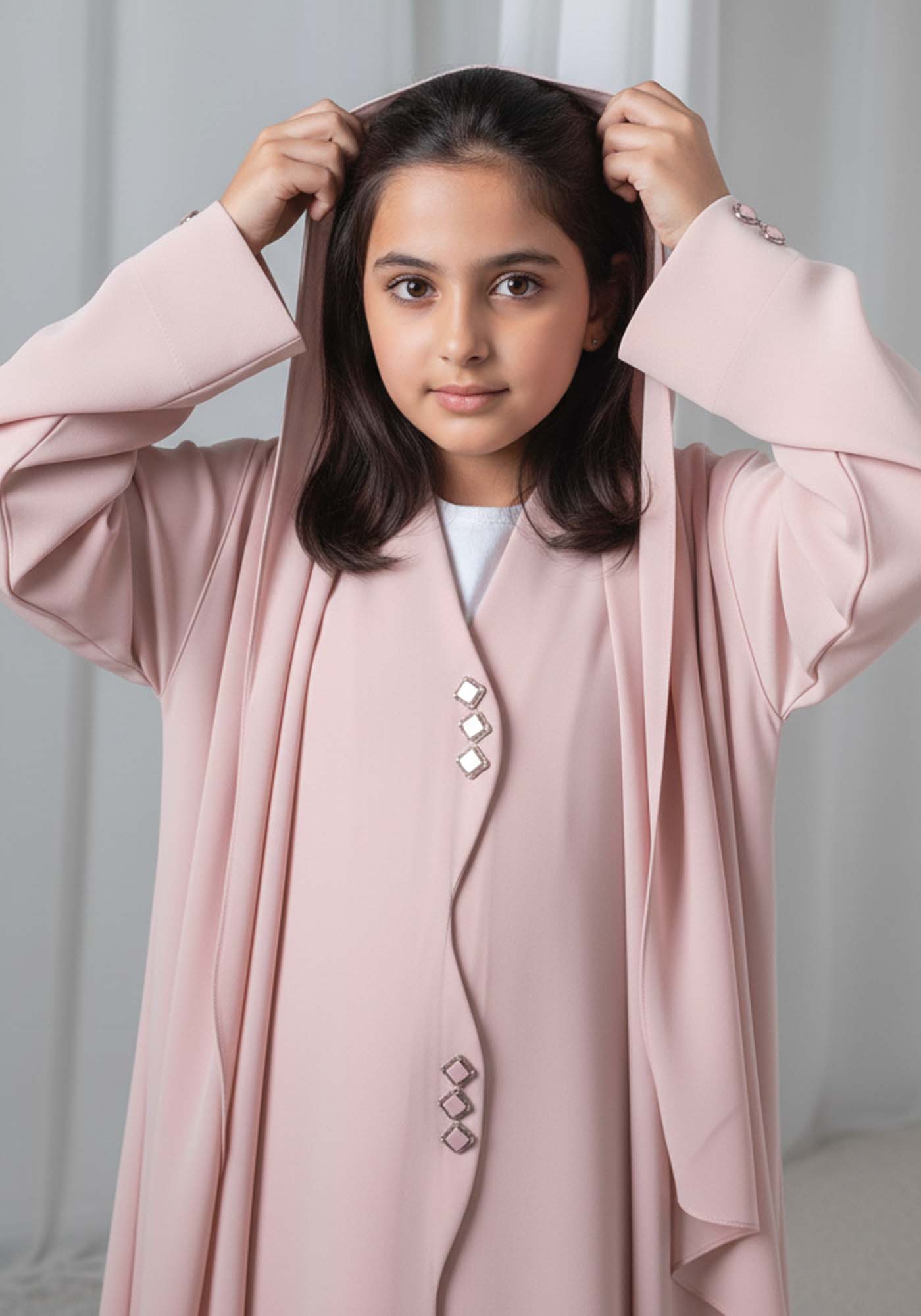 Kids Abaya With Sheila I Elegant Pink Barbie Crepe Modest Wear for Girls