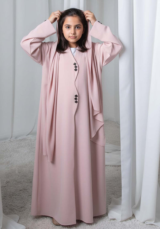 Kids Abaya With Sheila I Elegant Pink Barbie Crepe Modest Wear for Girls