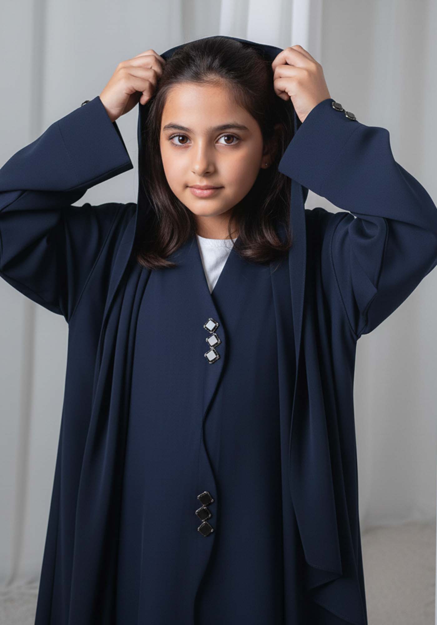 Kids Abaya With Sheila I Elegant Navy Blue Barbie Crepe Modest Wear for Girls