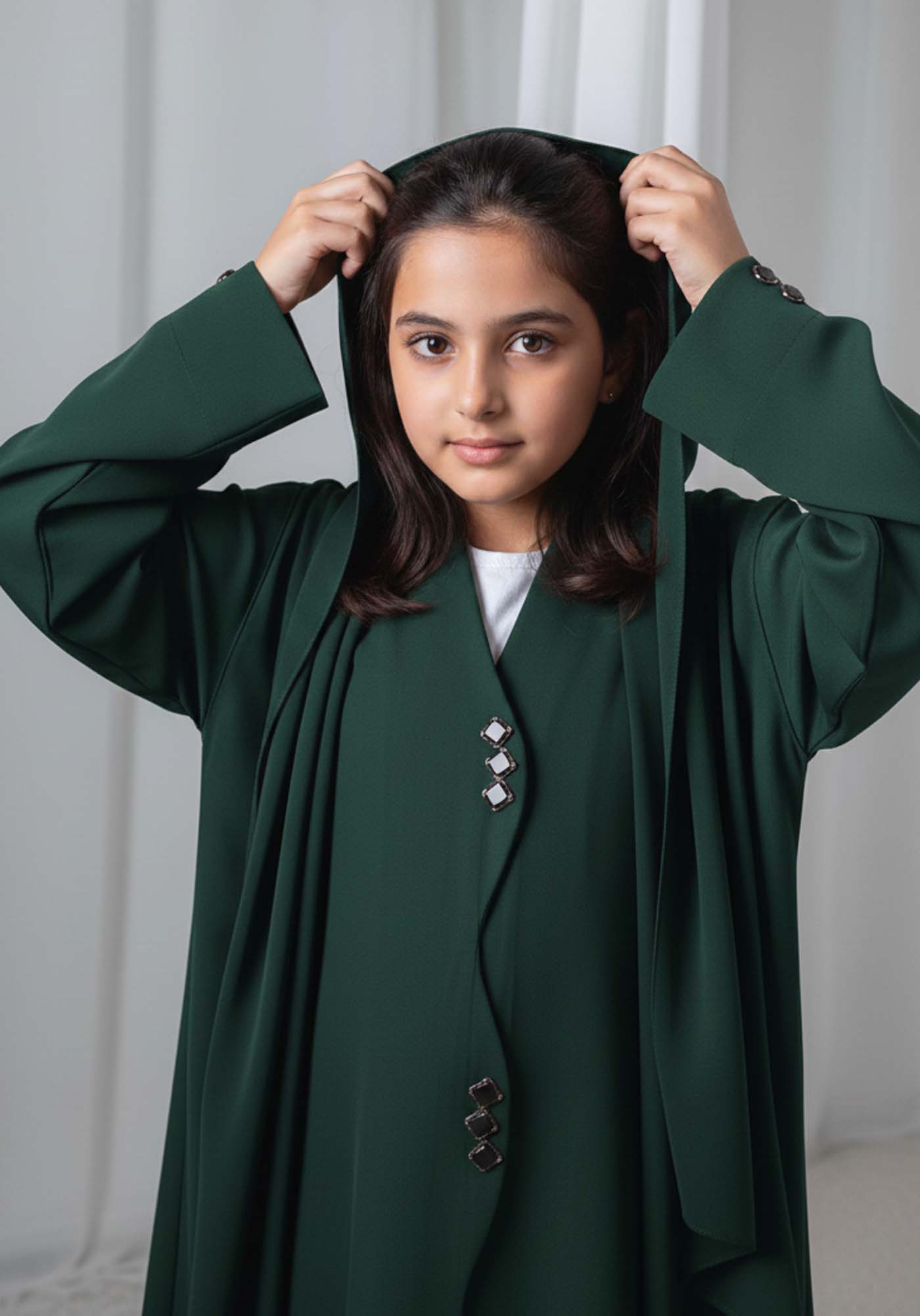 Kids Abaya With Sheila I Elegant Green Barbie Crepe Modest Wear for Girls