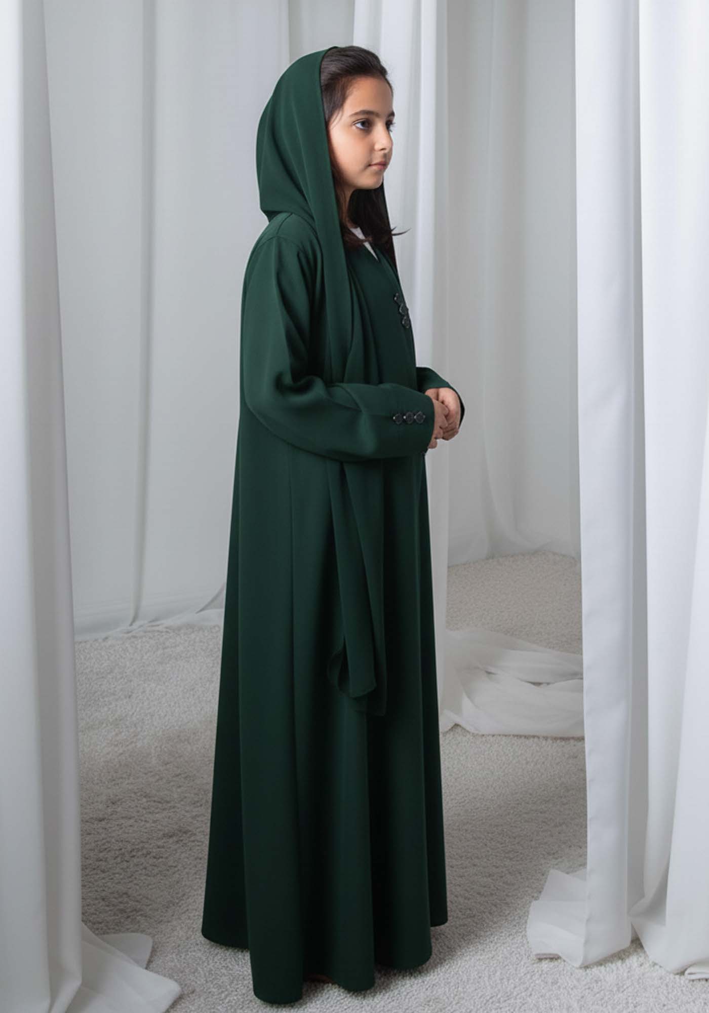 Kids Abaya With Sheila I Elegant Green Barbie Crepe Modest Wear for Girls