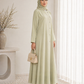 Sage Mist Korean Nida Abaya – Asymmetrical Button Design with Matching Chiffon Headscarf