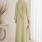 Sage Mist Korean Nida Abaya – Asymmetrical Button Design with Matching Chiffon Headscarf