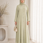 Sage Mist Korean Nida Abaya – Asymmetrical Button Design with Matching Chiffon Headscarf
