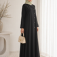 Black Korean Nida Abaya – Asymmetrical Button Design with Matching Chiffon Headscarf
