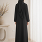 Black Korean Nida Abaya – Asymmetrical Button Design with Matching Chiffon Headscarf