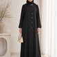 Black Korean Nida Abaya – Asymmetrical Button Design with Matching Chiffon Headscarf