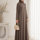 Brown Korean Nida Abaya – Asymmetrical Button Design with Matching Chiffon Headscarf