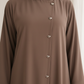 Brown Korean Nida Abaya – Asymmetrical Button Design with Matching Chiffon Headscarf