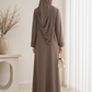 Brown Korean Nida Abaya – Asymmetrical Button Design with Matching Chiffon Headscarf