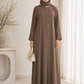Brown Korean Nida Abaya – Asymmetrical Button Design with Matching Chiffon Headscarf
