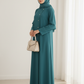 Green Korean Nida Abaya – Asymmetrical Button Design with Matching Chiffon Headscarf
