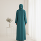 Green Korean Nida Abaya – Asymmetrical Button Design with Matching Chiffon Headscarf