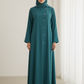 Green Korean Nida Abaya – Asymmetrical Button Design with Matching Chiffon Headscarf