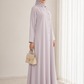 Lavender Korean Nida Abaya – Asymmetrical Button Design with Matching Chiffon Headscarf