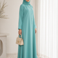 Dusty Aqua Korean Nida Abaya – Asymmetrical Button Design with Matching Chiffon Headscarf