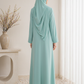 Dusty Aqua Korean Nida Abaya – Asymmetrical Button Design with Matching Chiffon Headscarf