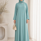 Dusty Aqua Korean Nida Abaya – Asymmetrical Button Design with Matching Chiffon Headscarf