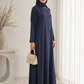 Navy Blue Korean Nida Abaya – Asymmetrical Button Design with Matching Chiffon Headscarf