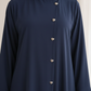 Navy Blue Korean Nida Abaya – Asymmetrical Button Design with Matching Chiffon Headscarf