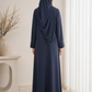 Navy Blue Korean Nida Abaya – Asymmetrical Button Design with Matching Chiffon Headscarf