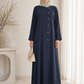 Navy Blue Korean Nida Abaya – Asymmetrical Button Design with Matching Chiffon Headscarf