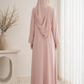 Pink Korean Nida Abaya – Asymmetrical Button Design with Matching Chiffon Headscarf