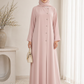 Pink Korean Nida Abaya – Asymmetrical Button Design with Matching Chiffon Headscarf