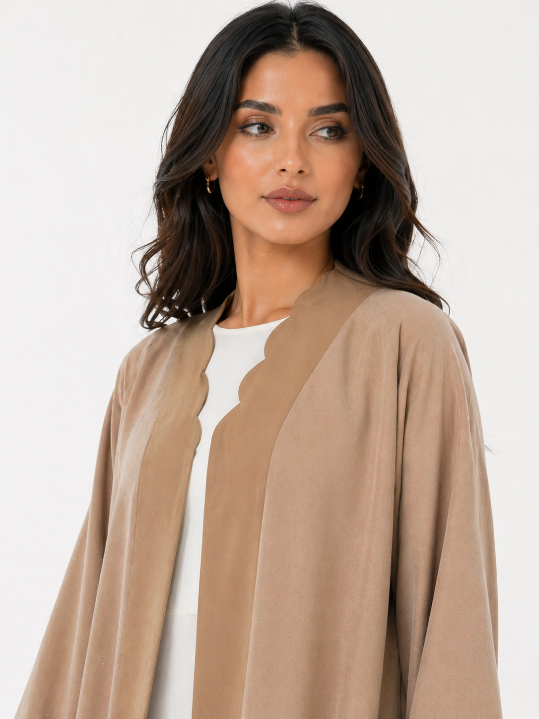 Minimalist Scalloped Trim & Open Front with Headscarf