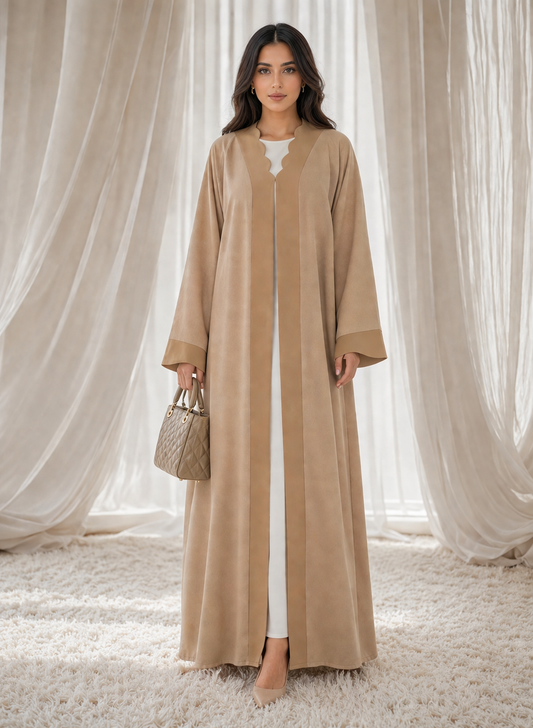Minimalist Scalloped Trim & Open Front with Headscarf