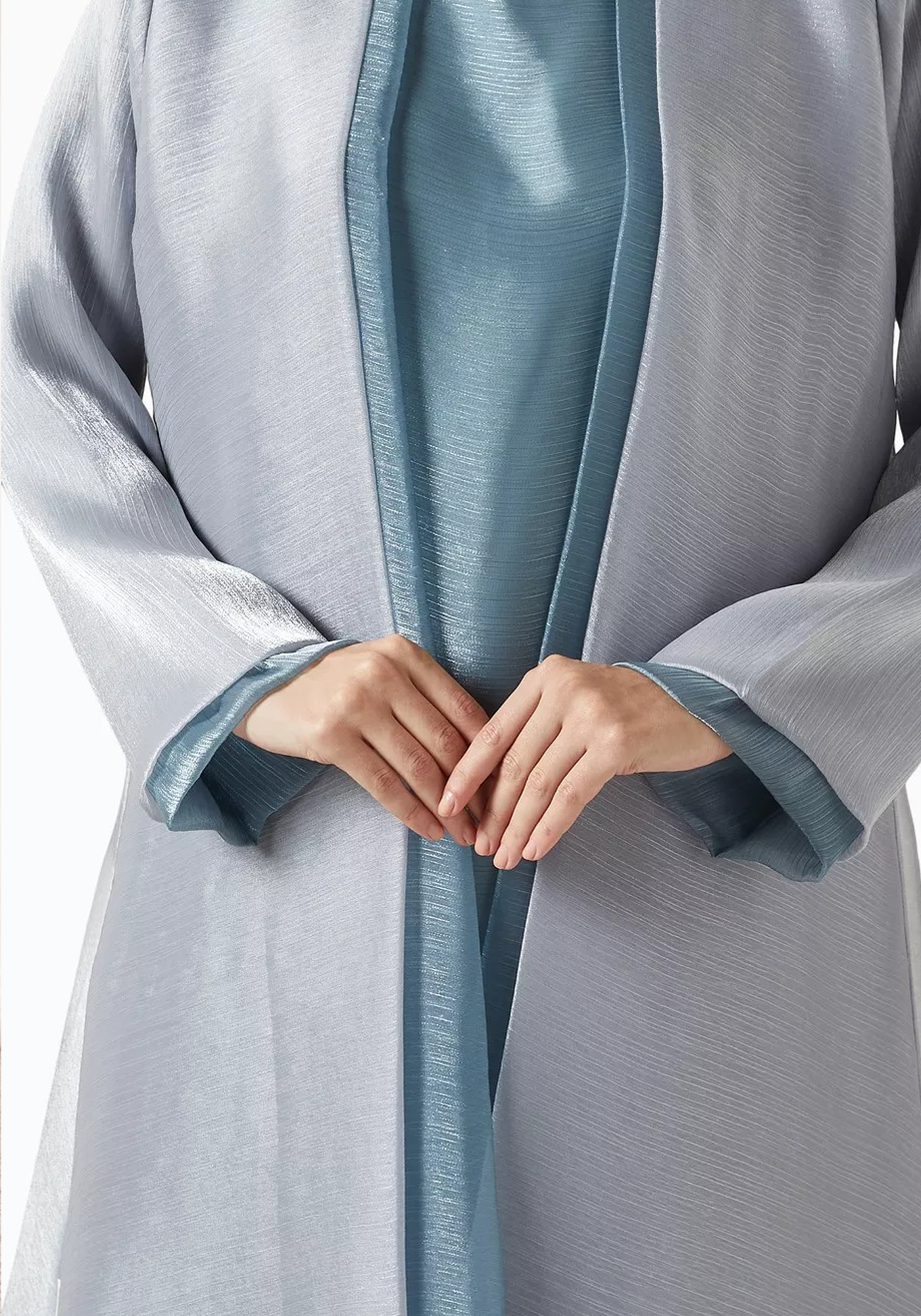 Dusk Blue Organza Abaya Set, Made in UAE