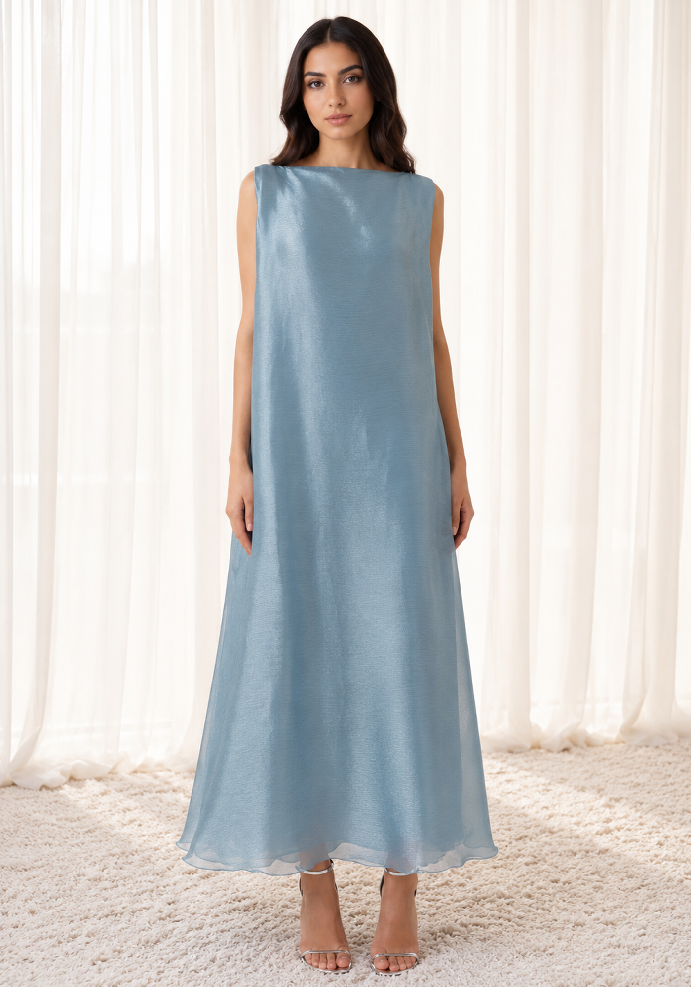 Dusk Blue Organza Abaya Set, Made in UAE