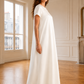 Satin Silk Under Abaya Dress I Off White, Short Sleeve, Maxi Length