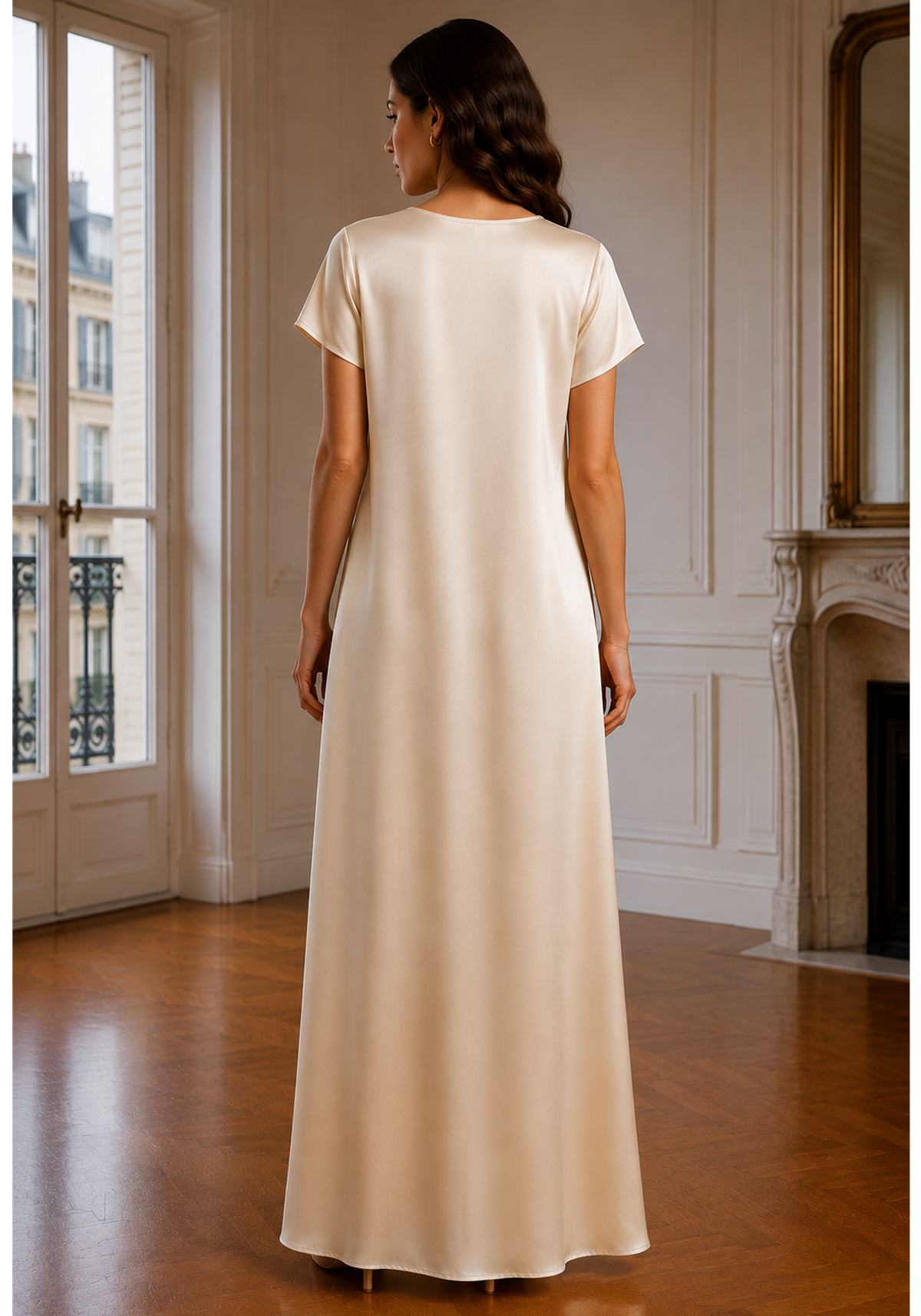Satin Silk Under Abaya Dress I Ivory, Short Sleeve, Maxi Length