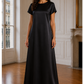Satin Silk Under Abaya Dress I Black, Short Sleeve, Maxi Length
