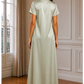 Sage Green Satin Silk Under Abaya | Long Slip Dress with Short Sleeves