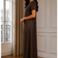 Chocolate Brown Satin Silk Under Abaya | Long Slip Dress with Short Sleeves